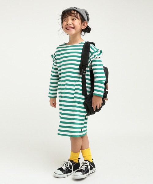 DILASH(ディラッシュ)の「ボーダー長袖ドルマンワンピース(ワンピース・キッズ・パープル/ブルー/グリーン・100/90/120/110/130)」の1枚目の写真