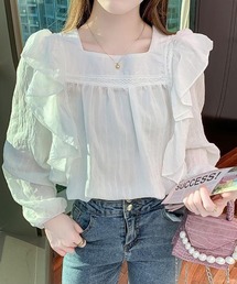 スクエアネックフリルブラウス