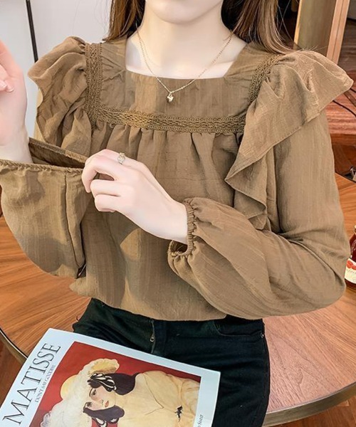 SallyLunn(サリーラン)の「スクエアネックフリルブラウス(シャツ/ブラウス・レディース・ホワイト/ブラウン・MEDIUM/LARGE)」の6枚目の写真