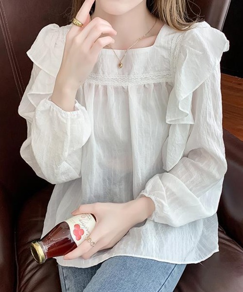 SallyLunn(サリーラン)の「スクエアネックフリルブラウス(シャツ/ブラウス・レディース・ホワイト/ブラウン・MEDIUM/LARGE)」の13枚目の写真