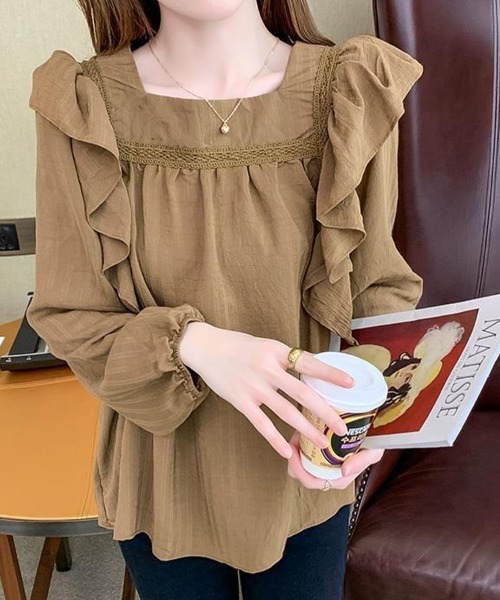 SallyLunn(サリーラン)の「スクエアネックフリルブラウス(シャツ/ブラウス・レディース・ホワイト/ブラウン・MEDIUM/LARGE)」の8枚目の写真