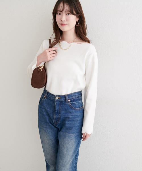 natural couture（ナチュラルクチュール）の「スカラップラメニット（ニット/セーター・レディース・アイボリー/ピンク/ミント/ネイビー/イエロー・FREE）」の6枚目の写真