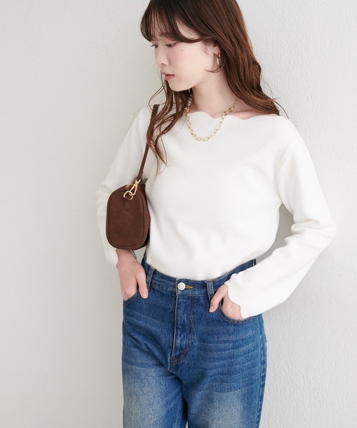 natural couture（ナチュラルクチュール）の「スカラップラメニット（ニット/セーター・レディース・アイボリー/ピンク/ミント/ネイビー/イエロー・FREE）」の7枚目の写真