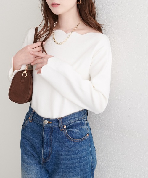 natural couture（ナチュラルクチュール）の「スカラップラメニット（ニット/セーター・レディース・アイボリー/ピンク/ミント/ネイビー/イエロー・FREE）」の8枚目の写真