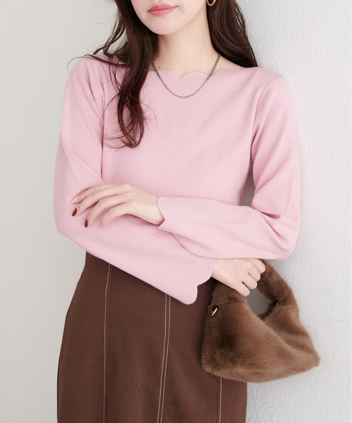 natural couture（ナチュラルクチュール）の「スカラップラメニット（ニット/セーター・レディース・アイボリー/ピンク/ミント/ネイビー/イエロー・FREE）」の20枚目の写真
