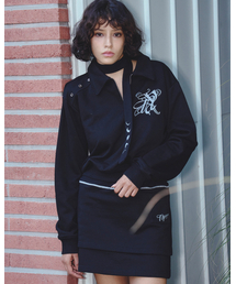SNAP COLLAR SWEATSHIRT_SCALF SET BLACK