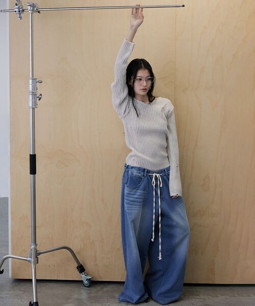 WHOLE PAPER(ホールペーパー)の「テンセルワイドデニムパンツ(ブルー)(デニムパンツ・レディース・ブルー・ONE)」の8枚目の写真