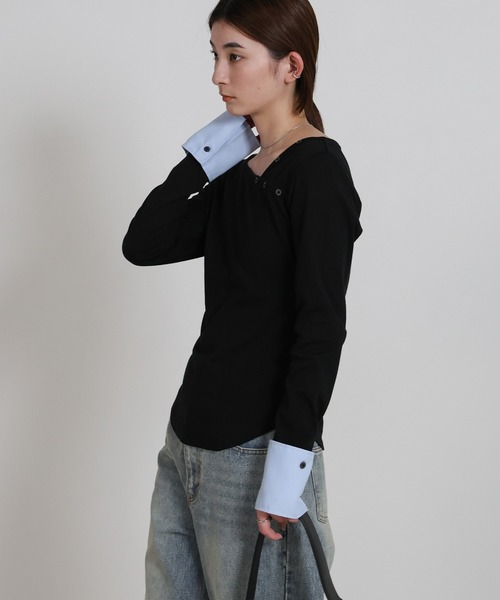 select MOCA（セレクトモカ）の「アシンメトリーシャツカフスデザイントップス（Tシャツ/カットソー・レディース・ホワイト/ブラック/グレー・FREE）」の21枚目の写真