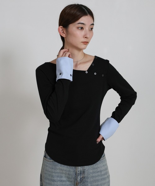 select MOCA（セレクトモカ）の「アシンメトリーシャツカフスデザイントップス（Tシャツ/カットソー・レディース・ホワイト/ブラック/グレー・FREE）」の18枚目の写真