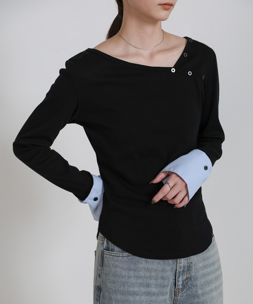 select MOCA（セレクトモカ）の「アシンメトリーシャツカフスデザイントップス（Tシャツ/カットソー・レディース・ホワイト/ブラック/グレー・FREE）」の22枚目の写真