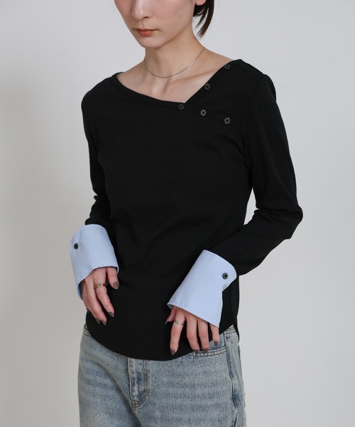 select MOCA（セレクトモカ）の「アシンメトリーシャツカフスデザイントップス（Tシャツ/カットソー・レディース・ホワイト/ブラック/グレー・FREE）」の20枚目の写真