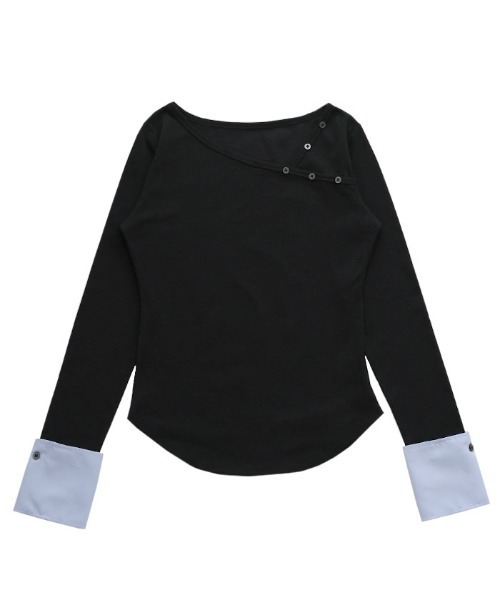 select MOCA（セレクトモカ）の「アシンメトリーシャツカフスデザイントップス（Tシャツ/カットソー・レディース・ホワイト/ブラック/グレー・FREE）」の8枚目の写真