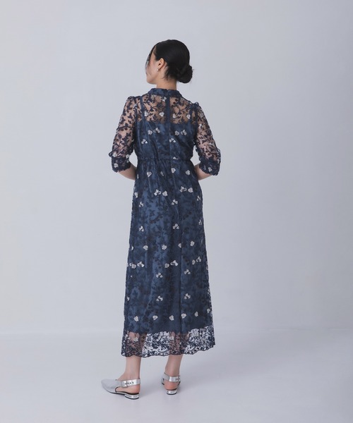 Rose of Sharon（ローズオブシャロン）の「花柄シアードレス（ドレス・レディース・ボルドー/ライトカーキ/オレンジ/ダークブルー/ダークグリーン/スモークピンク・M/LL/L）」の4枚目の写真