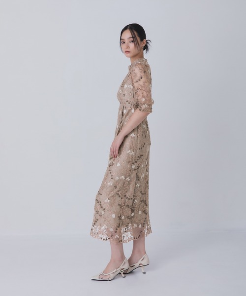 Rose of Sharon（ローズオブシャロン）の「花柄シアードレス（ドレス・レディース・ボルドー/ライトカーキ/オレンジ/ダークブルー/ダークグリーン/スモークピンク・M/LL/L）」の5枚目の写真