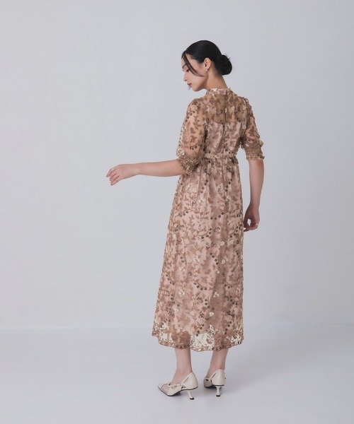 Rose of Sharon（ローズオブシャロン）の「花柄シアードレス（ドレス・レディース・ボルドー/ライトカーキ/オレンジ/ダークブルー/ダークグリーン/スモークピンク・M/LL/L）」の7枚目の写真