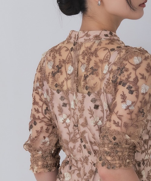 Rose of Sharon（ローズオブシャロン）の「花柄シアードレス（ドレス・レディース・ボルドー/ライトカーキ/オレンジ/ダークブルー/ダークグリーン/スモークピンク・M/LL/L）」の9枚目の写真