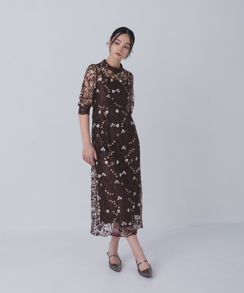 Rose of Sharon（ローズオブシャロン）の「花柄シアードレス（ドレス・レディース・ボルドー/ライトカーキ/オレンジ/ダークブルー/ダークグリーン/スモークピンク・M/LL/L）」の10枚目の写真