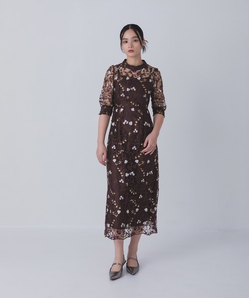 Rose of Sharon（ローズオブシャロン）の「花柄シアードレス（ドレス・レディース・ボルドー/ライトカーキ/オレンジ/ダークブルー/ダークグリーン/スモークピンク・M/LL/L）」の11枚目の写真