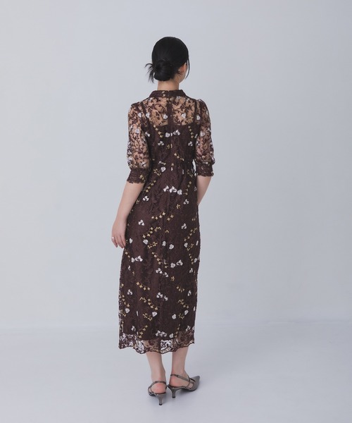 Rose of Sharon（ローズオブシャロン）の「花柄シアードレス（ドレス・レディース・ボルドー/ライトカーキ/オレンジ/ダークブルー/ダークグリーン/スモークピンク・M/LL/L）」の12枚目の写真
