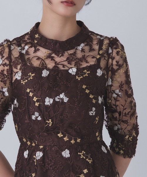 Rose of Sharon（ローズオブシャロン）の「花柄シアードレス（ドレス・レディース・ボルドー/ライトカーキ/オレンジ/ダークブルー/ダークグリーン/スモークピンク・M/LL/L）」の13枚目の写真