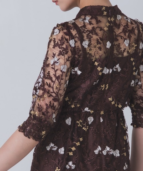 Rose of Sharon（ローズオブシャロン）の「花柄シアードレス（ドレス・レディース・ボルドー/ライトカーキ/オレンジ/ダークブルー/ダークグリーン/スモークピンク・M/LL/L）」の14枚目の写真