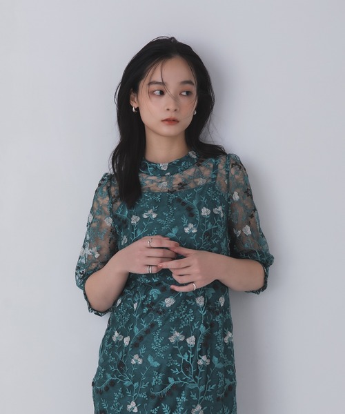 Rose of Sharon（ローズオブシャロン）の「花柄シアードレス（ドレス・レディース・ボルドー/ライトカーキ/オレンジ/ダークブルー/ダークグリーン/スモークピンク・M/LL/L）」の16枚目の写真