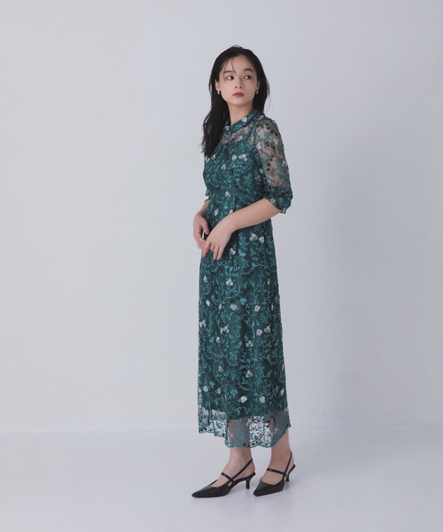 Rose of Sharon（ローズオブシャロン）の「花柄シアードレス（ドレス・レディース・ボルドー/ライトカーキ/オレンジ/ダークブルー/ダークグリーン/スモークピンク・M/LL/L）」の17枚目の写真