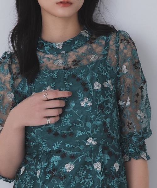 Rose of Sharon（ローズオブシャロン）の「花柄シアードレス（ドレス・レディース・ボルドー/ライトカーキ/オレンジ/ダークブルー/ダークグリーン/スモークピンク・M/LL/L）」の19枚目の写真