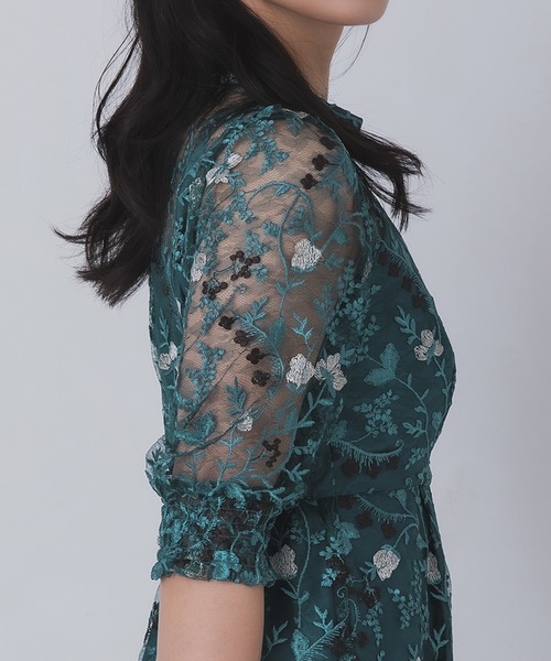 Rose of Sharon（ローズオブシャロン）の「花柄シアードレス（ドレス・レディース・ボルドー/ライトカーキ/オレンジ/ダークブルー/ダークグリーン/スモークピンク・M/LL/L）」の20枚目の写真