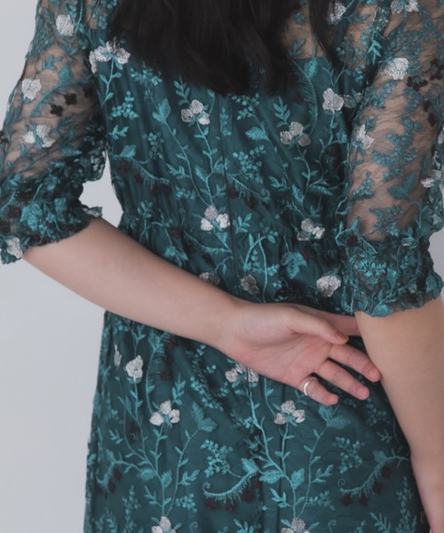 Rose of Sharon（ローズオブシャロン）の「花柄シアードレス（ドレス・レディース・ボルドー/ライトカーキ/オレンジ/ダークブルー/ダークグリーン/スモークピンク・M/LL/L）」の21枚目の写真