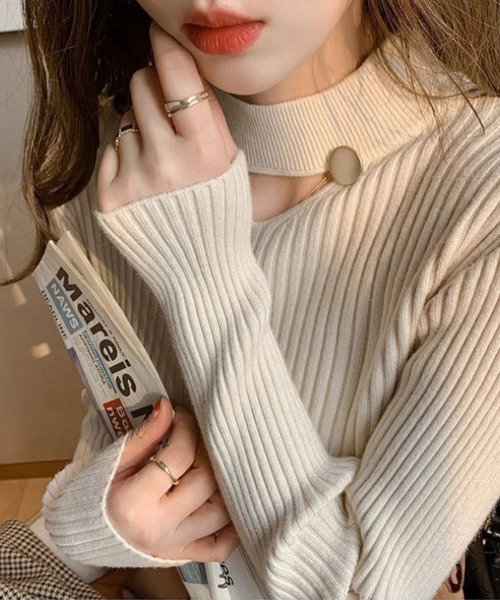 Flugge(フラッジー)の「フロントデザインニット(ニット/セーター・レディース・ブラウン/ベージュ・MEDIUM/LARGE)」の5枚目の写真