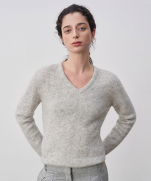 Margo V-Neck Repair Alpaca Knit Top in Gray