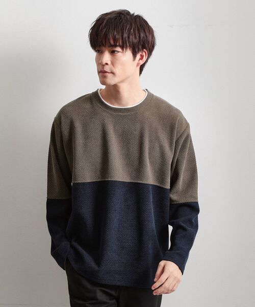 THE SHOP TK （ザ ショップ ティーケー ）の「バイカラー モール風長袖Tシャツ（Tシャツ/カットソー・メンズ・オリーブ系9/ネイビー系4/ライトグレー系4・04/02/03）」の2枚目の写真