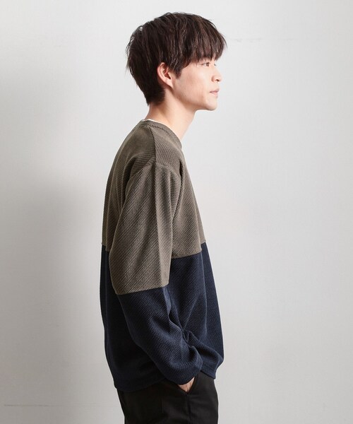 THE SHOP TK （ザ ショップ ティーケー ）の「バイカラー モール風長袖Tシャツ（Tシャツ/カットソー・メンズ・オリーブ系9/ネイビー系4/ライトグレー系4・04/02/03）」の12枚目の写真