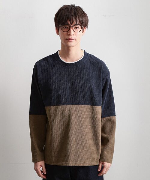 THE SHOP TK （ザ ショップ ティーケー ）の「バイカラー モール風長袖Tシャツ（Tシャツ/カットソー・メンズ・オリーブ系9/ネイビー系4/ライトグレー系4・04/02/03）」の16枚目の写真