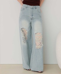 レース付きダメージワイドパンツ