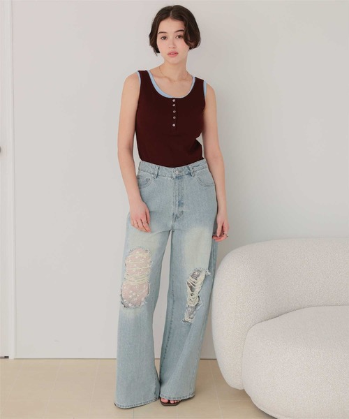 titivate(ティティベイト)の「レース付きダメージワイドパンツ(デニムパンツ・レディース・ブラック/ライトブルー・S/M)」の15枚目の写真