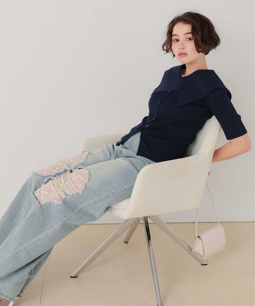titivate(ティティベイト)の「レース付きダメージワイドパンツ(デニムパンツ・レディース・ブラック/ライトブルー・S/M)」の8枚目の写真