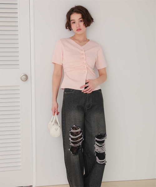 titivate(ティティベイト)の「レース付きダメージワイドパンツ(デニムパンツ・レディース・ブラック/ライトブルー・S/M)」の11枚目の写真