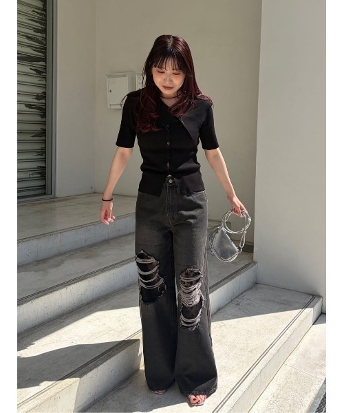 titivate(ティティベイト)の「レース付きダメージワイドパンツ(デニムパンツ・レディース・ブラック/ライトブルー・S/M)」の21枚目の写真