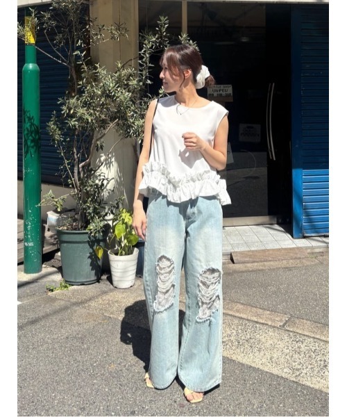 titivate(ティティベイト)の「レース付きダメージワイドパンツ(デニムパンツ・レディース・ブラック/ライトブルー・S/M)」の20枚目の写真
