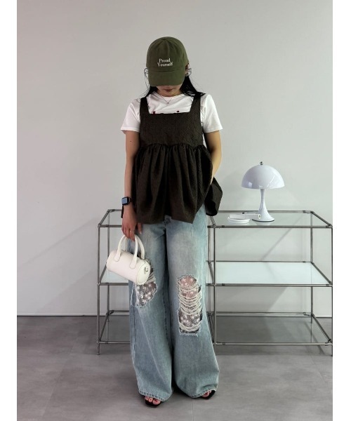 titivate(ティティベイト)の「レース付きダメージワイドパンツ(デニムパンツ・レディース・ブラック/ライトブルー・S/M)」の22枚目の写真