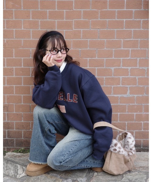 jumelle（ジュメロ）の「【トップス部門１位】ワッペンロゴスウェット（スウェット・レディース・グレー/ネイビー・FREE）」の18枚目の写真