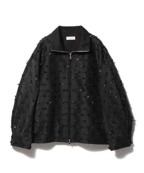 ESTNATION（エストネーション）の「ESTNATION / リボンカットジャガードブルゾン（ブルゾン・レディース・ホワイト/ブラック・FREE）」の2枚目の写真