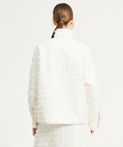 ESTNATION（エストネーション）の「ESTNATION / リボンカットジャガードブルゾン（ブルゾン・レディース・ホワイト/ブラック・FREE）」の4枚目の写真