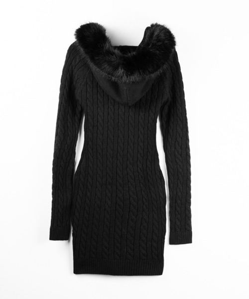 me+em select(ミームセレクト)の「【 2color 】ファーフーディレースアップレディニットミニワンピース / fur hoodie lace up lady knit mini onepiece(ワンピース・レディース・ブラック/グレー・FREE)」の19枚目の写真