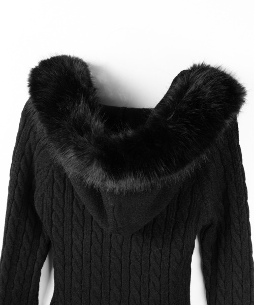 me+em select(ミームセレクト)の「【 2color 】ファーフーディレースアップレディニットミニワンピース / fur hoodie lace up lady knit mini onepiece(ワンピース・レディース・ブラック/グレー・FREE)」の20枚目の写真