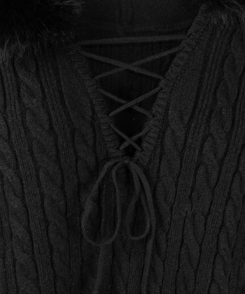 me+em select(ミームセレクト)の「【 2color 】ファーフーディレースアップレディニットミニワンピース / fur hoodie lace up lady knit mini onepiece(ワンピース・レディース・ブラック/グレー・FREE)」の22枚目の写真