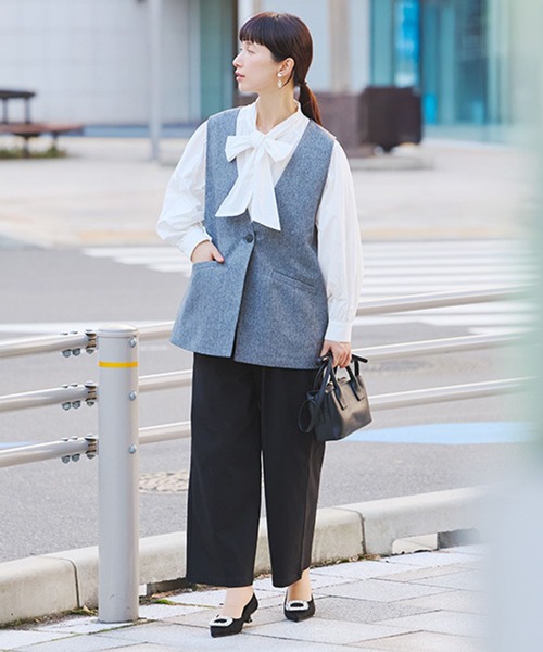 studio CLIP（スタディオクリップ）の「【WEB限定】楽ストレッチストレートパンツ《オケージョン2026SS》（スラックス・レディース・ネイビー/ブラック/ライトベージュ・MEDIUM/LARGE/ﾌﾘｰ(L)/PF）」の7枚目の写真