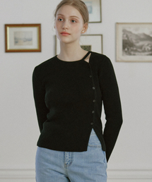 NONLOCAL（ノンローカル）の「Cut Out Knit Top - Black（ニット/セーター）」